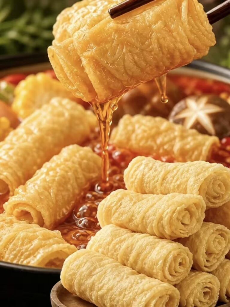 Fried tofu skin rolls product display