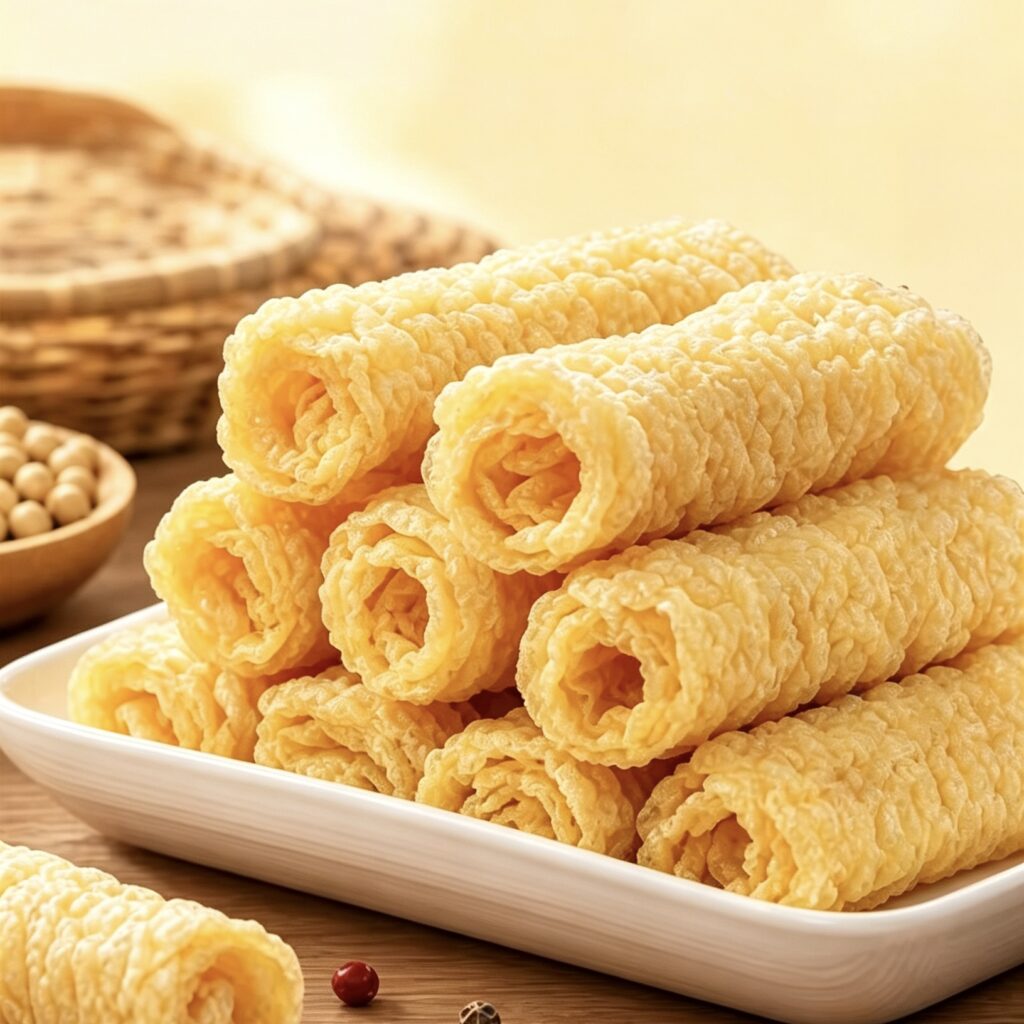 Fried tofu skin rolls serving