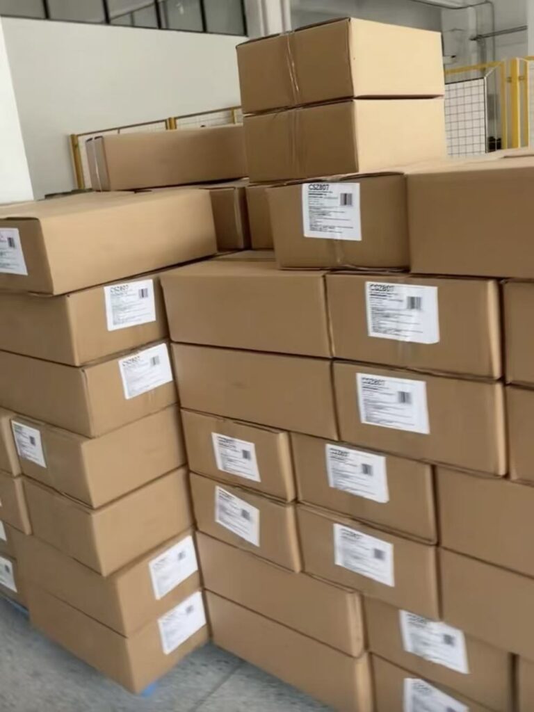 Cartons of soy food products prepared for export shipment